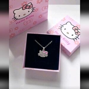 Hello Kitty Silver Pendant Necklace with Pink Bow